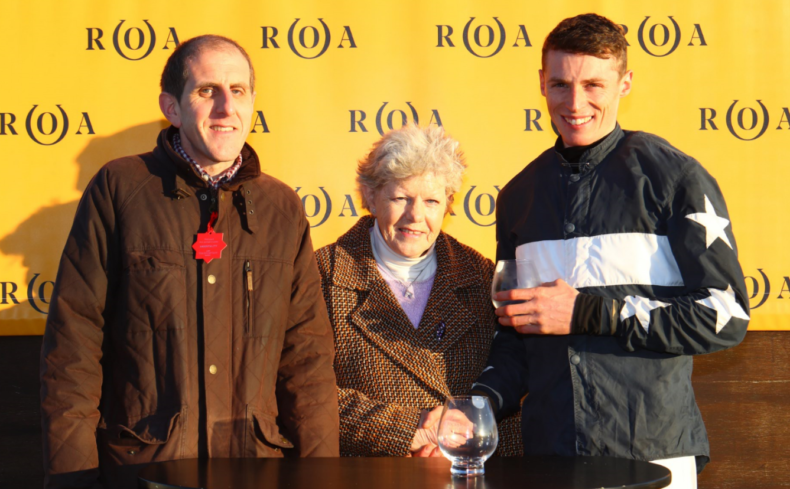 race 6 James and Paula Cunliffe with Conor ring after Ballybreen's win for Evan Williams.PNG